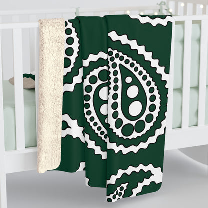Dark Green, White Retro Paisley Blanket Throw