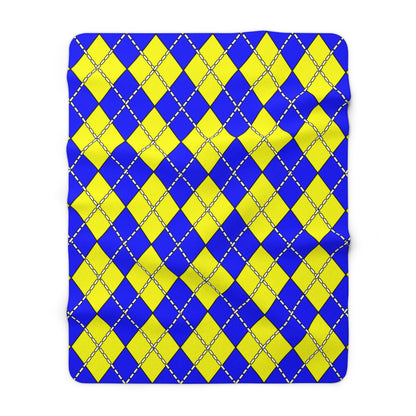 Blue, Yellow Retro Argyle Blanket Throw
