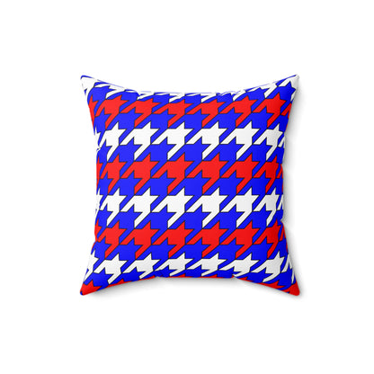 Blue, White, Red Retro Houndstooth Cushion Pillow