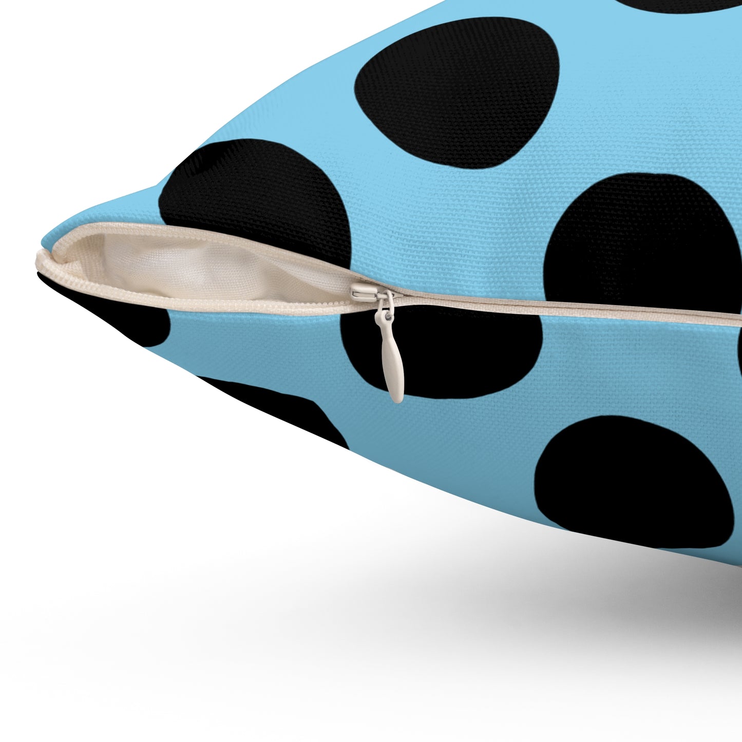 Sky Blue, Black Retro Polka Dots Cushion Pillow