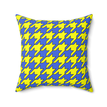 Royal Blue, Yellow Retro Houndstooth Cushion Pillow