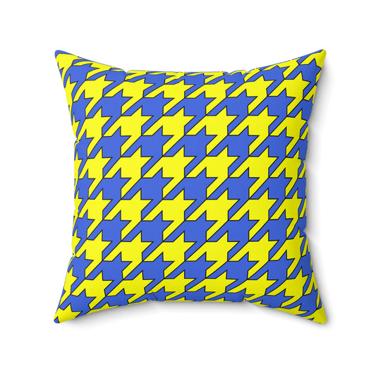 Royal Blue, Yellow Retro Houndstooth Cushion Pillow