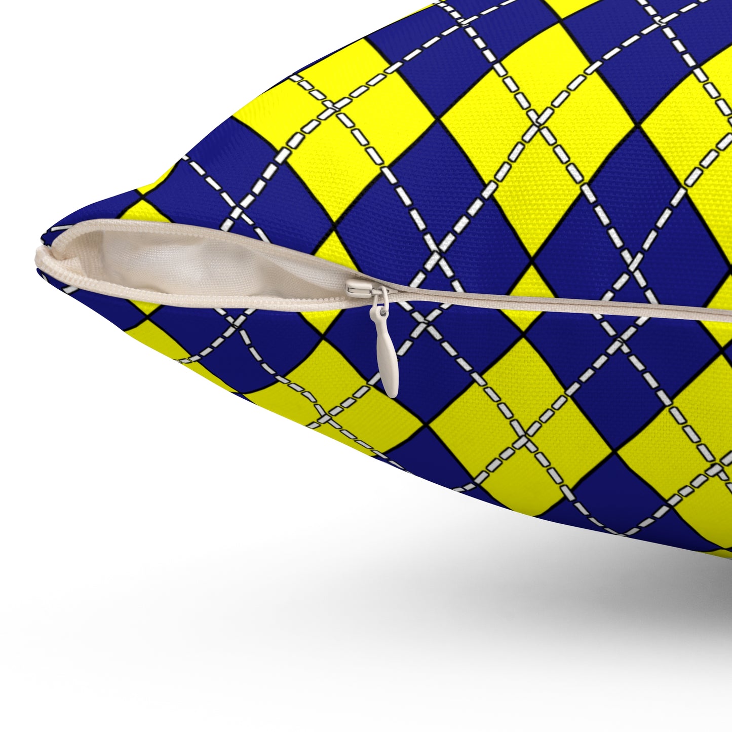 Navy Blue, Yellow Retro Argyle Cushion Pillow