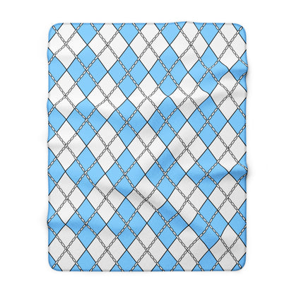 Light Blue, White Retro Argyle Blanket Throw