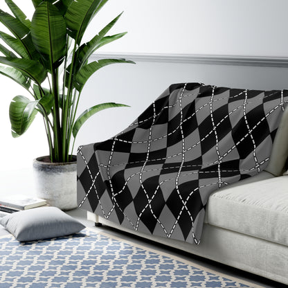 Grey, Black Retro Argyle Blanket Throw