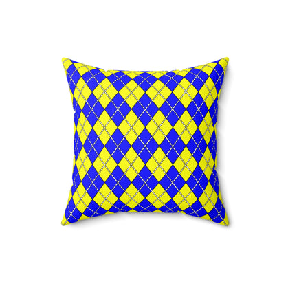 Yellow, Blue Retro Argyle Cushion Pillow