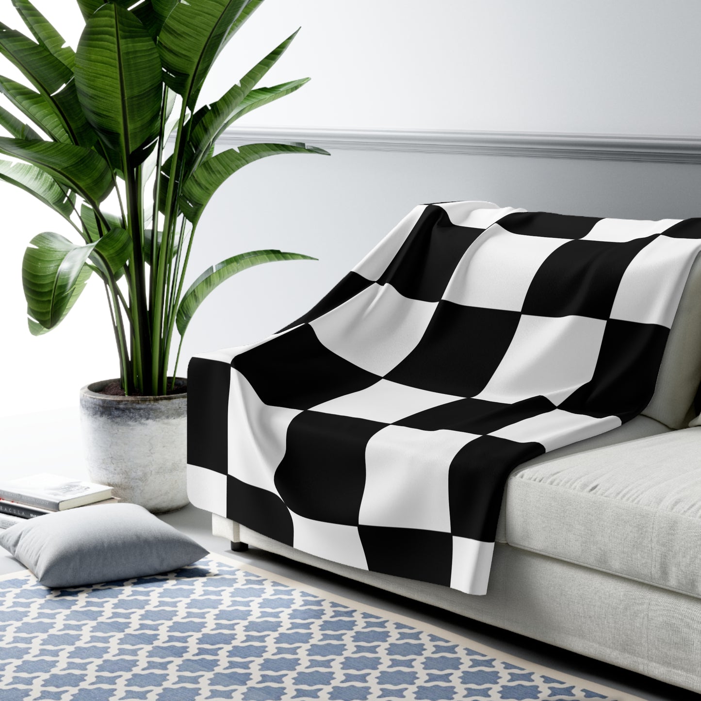 Black, White Retro Check Blanket Throw