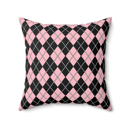Pink, Black Retro Argyle Cushion Pillow
