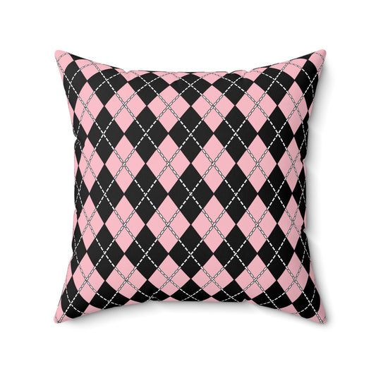 Pink, Black Retro Argyle Cushion Pillow