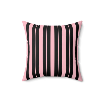Pink, Black Retro Stripes Cushion Pillow