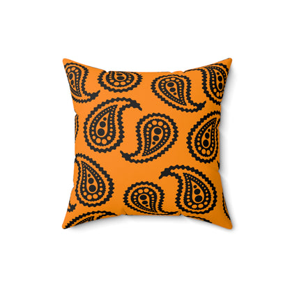 Dark Orange, Black Retro Paisley Cushion Pillow
