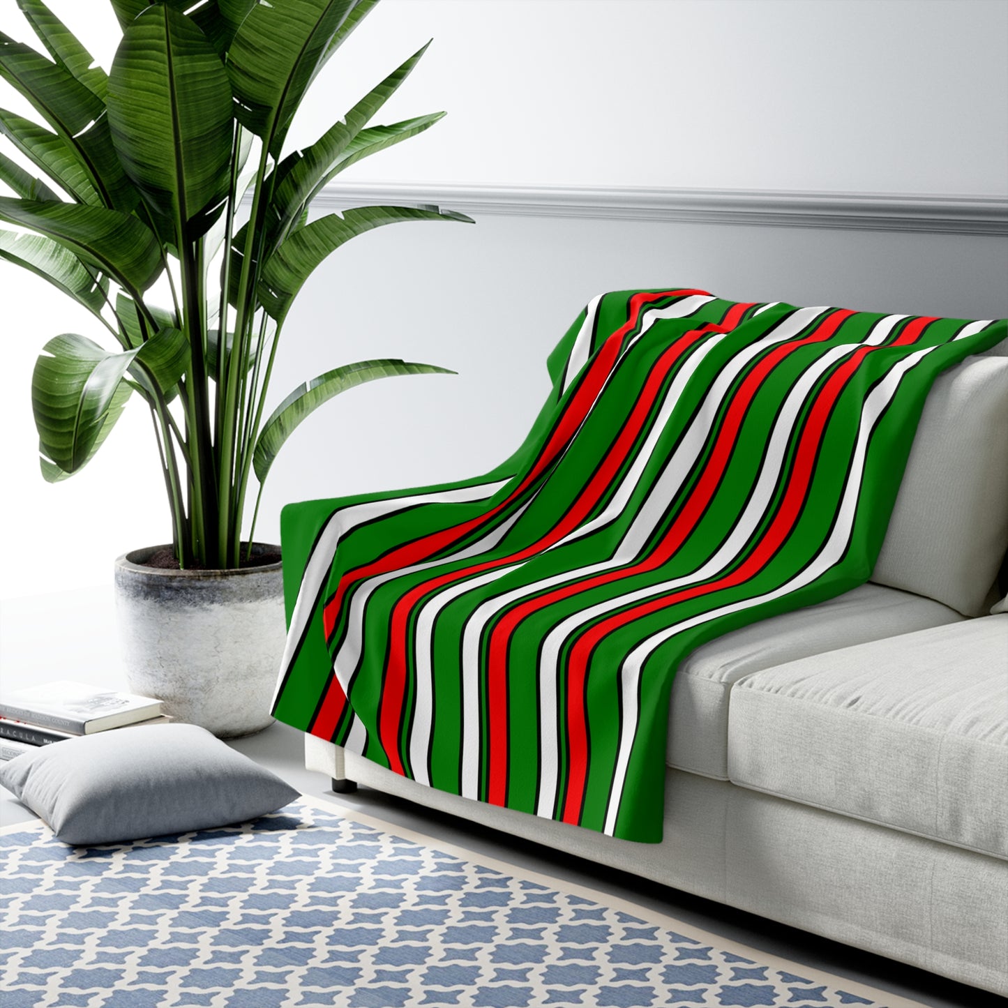 Green, White, Red Retro Stripes Blanket Throw