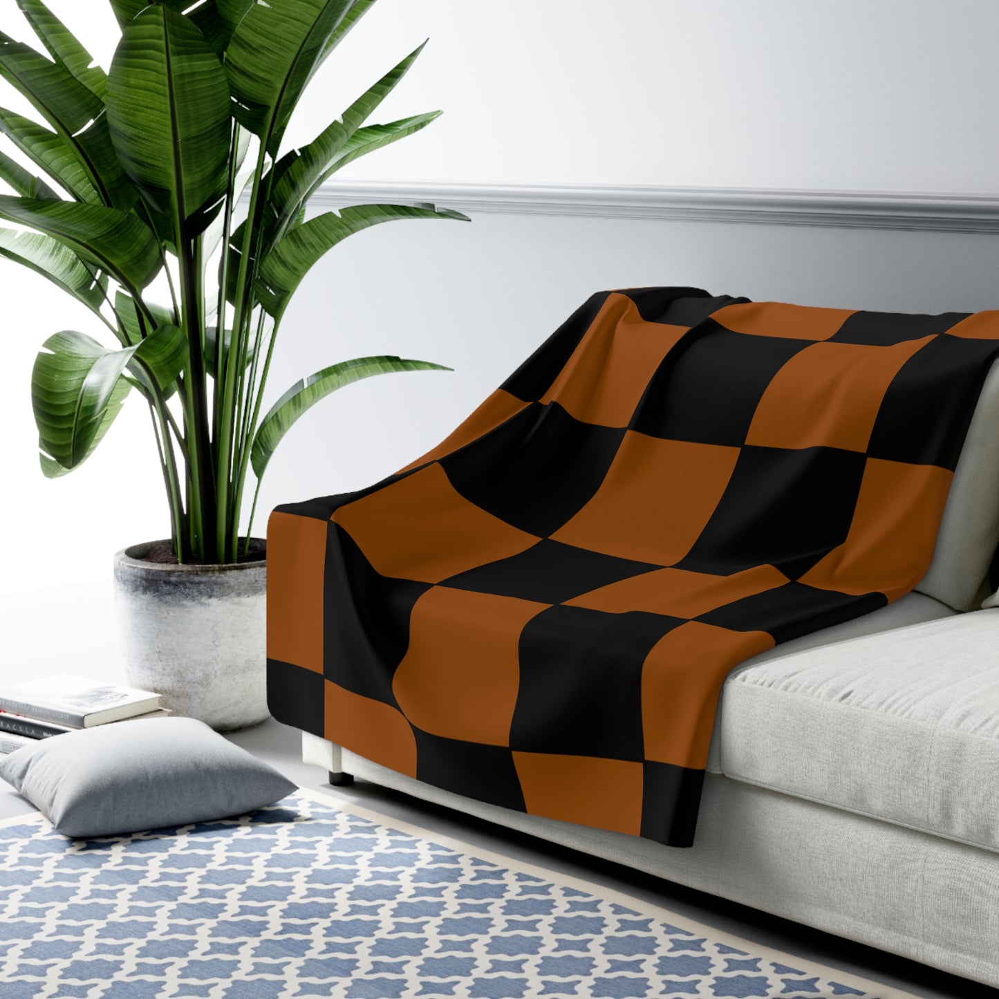 Brown, Black Retro Check Blanket Throw