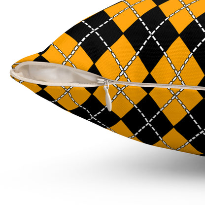 Orange, Black Retro Argyle Cushion Pillow