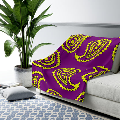 Purple, Yellow Retro Paisley Blanket Throw