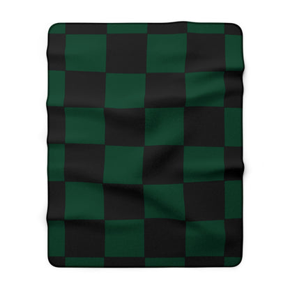 Dark Green, Black Retro Check Blanket Throw