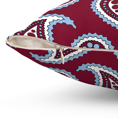 Claret, Blue, White Retro Paisley Cushion Pillow