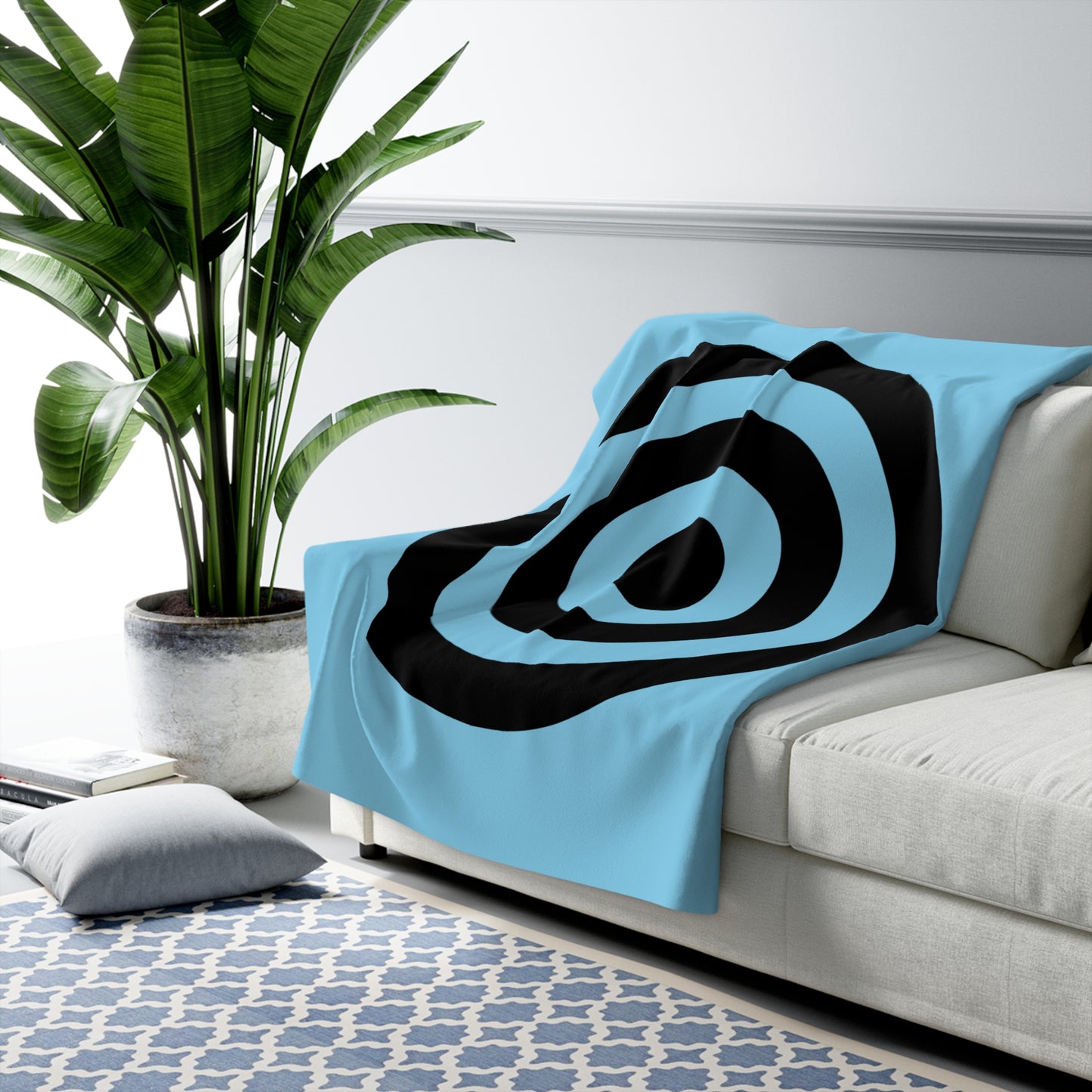 Sky Blue, Black Retro Target Blanket Throw
