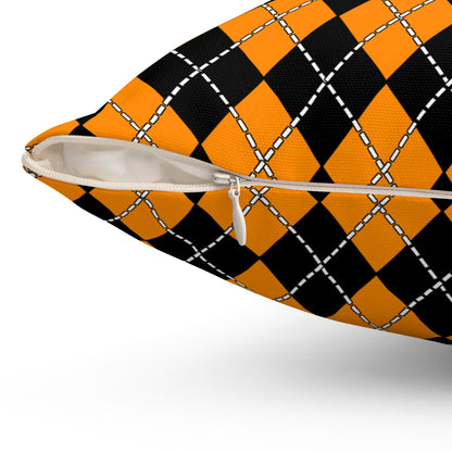 Dark Orange, Black Retro Argyle Cushion Pillow