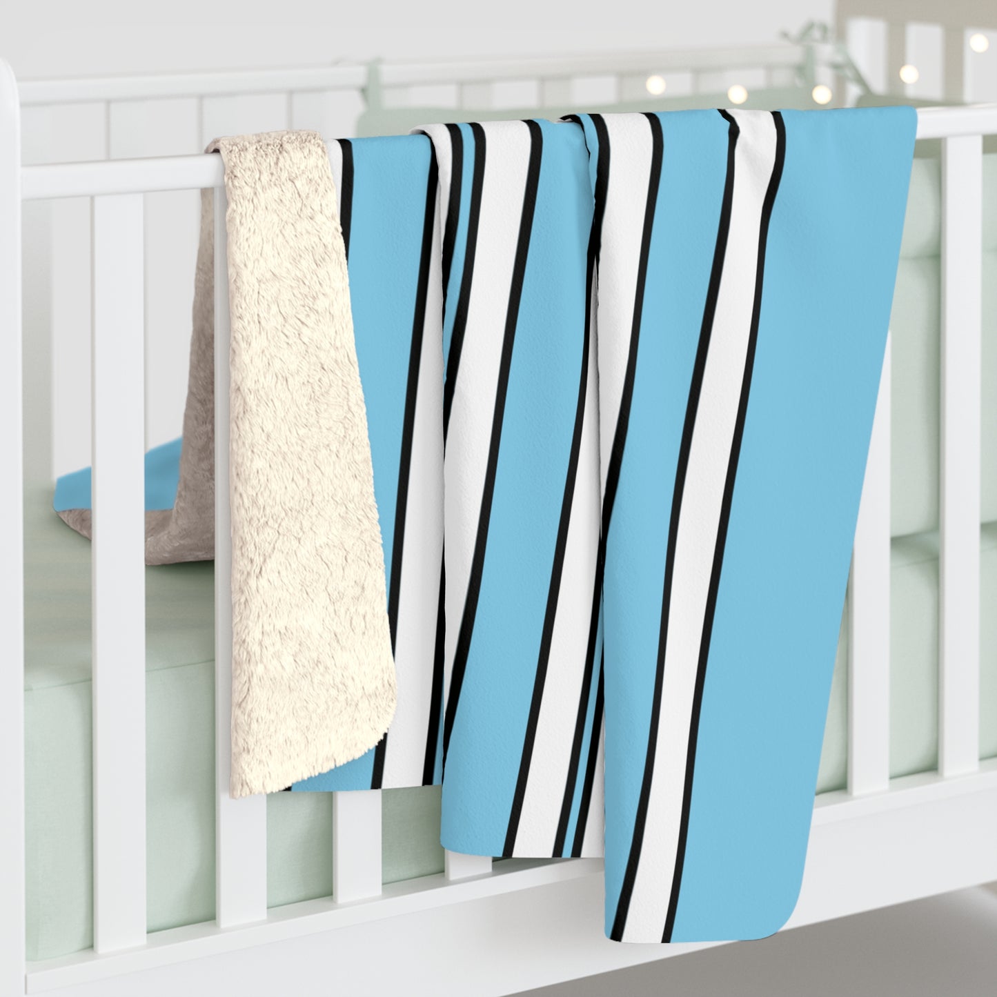 Sky Blue, White Retro Stripes Blanket Throw