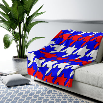 Blue, White, Red Retro Houndstooth Blanket Throw