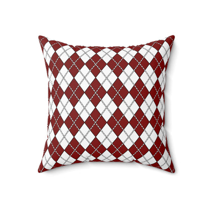 Maroon, White Retro Argyle Cushion Pillow