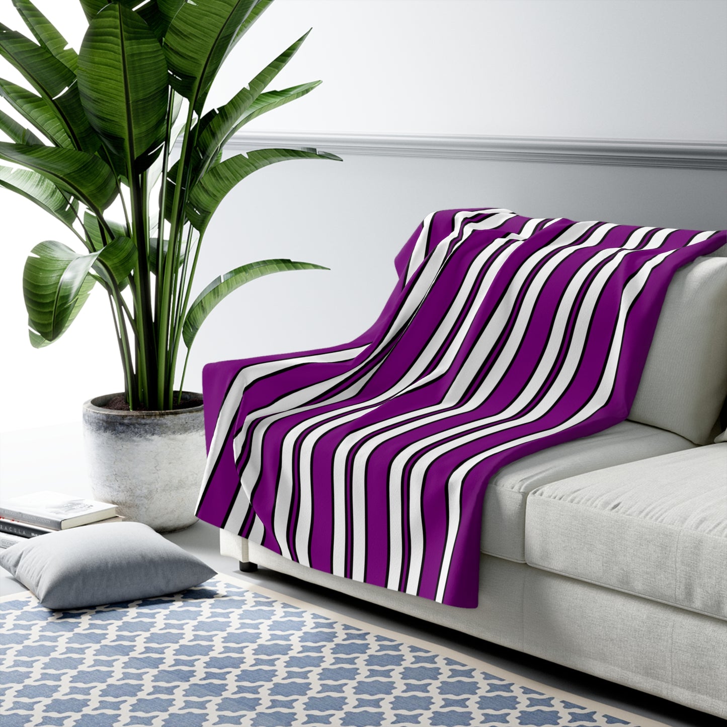 Purple, White Retro Stripes Blanket Throw