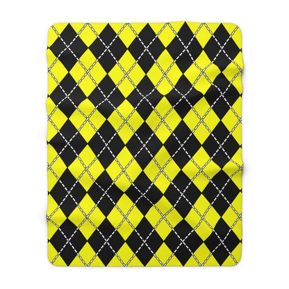 Yellow, Black Retro Argyle Blanket Throw