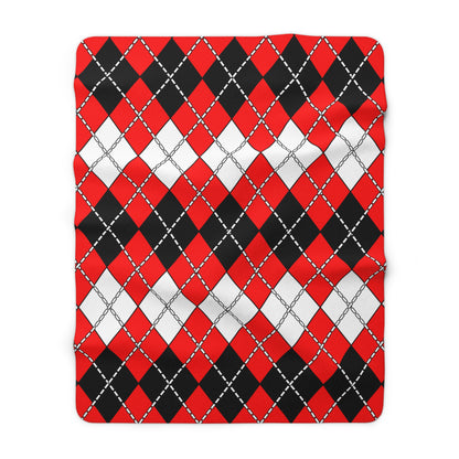 Red, Black, White Retro Argyle Blanket Throw