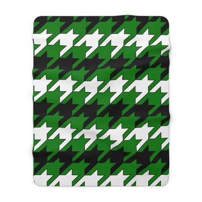 Green, Black, White Retro Houndstooth Blanket Throw