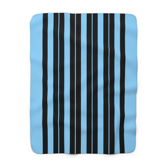 Light Blue, Black Retro Stripes Blanket Throw
