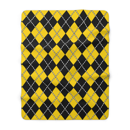 Gold, Black Retro Argyle Blanket Throw