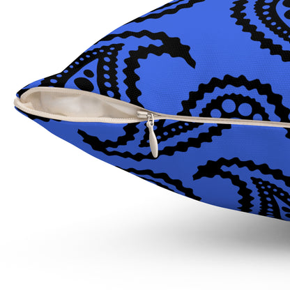 Royal Blue, Black Retro Paisley Cushion Pillow
