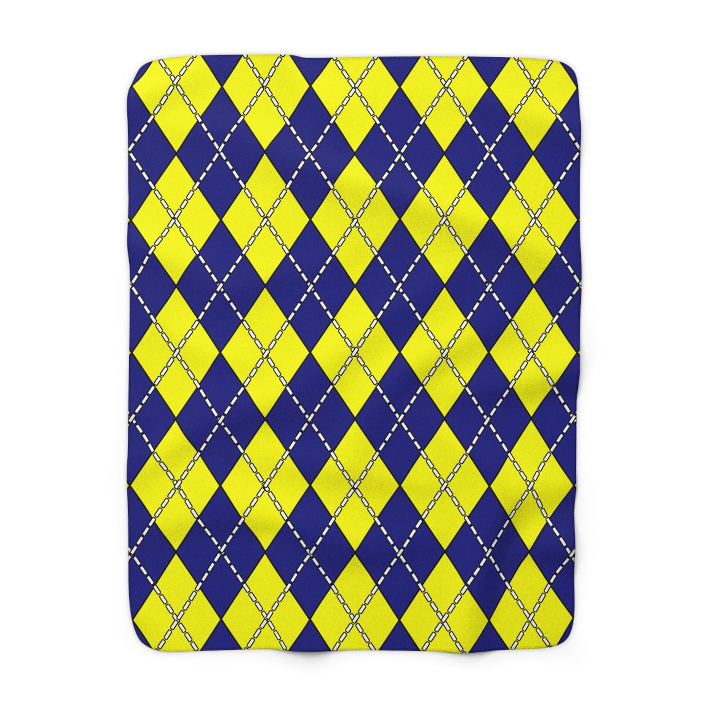 Navy Blue, Yellow Retro Argyle Blanket Throw