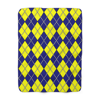 Navy Blue, Yellow Retro Argyle Blanket Throw