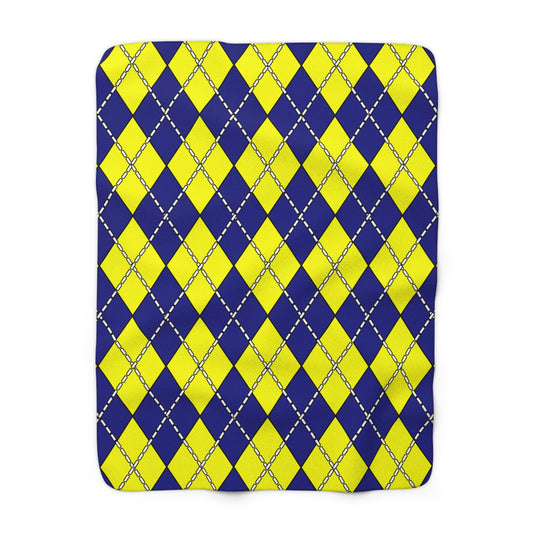 Navy Blue, Yellow Retro Argyle Blanket Throw