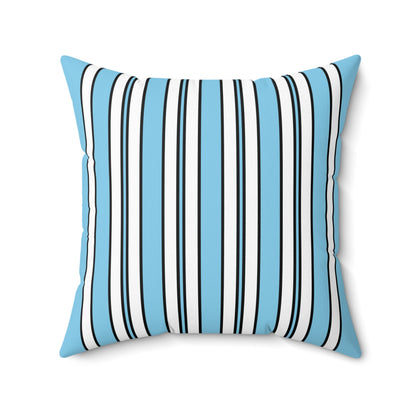Sky Blue, White Retro Stripes Cushion Pillow