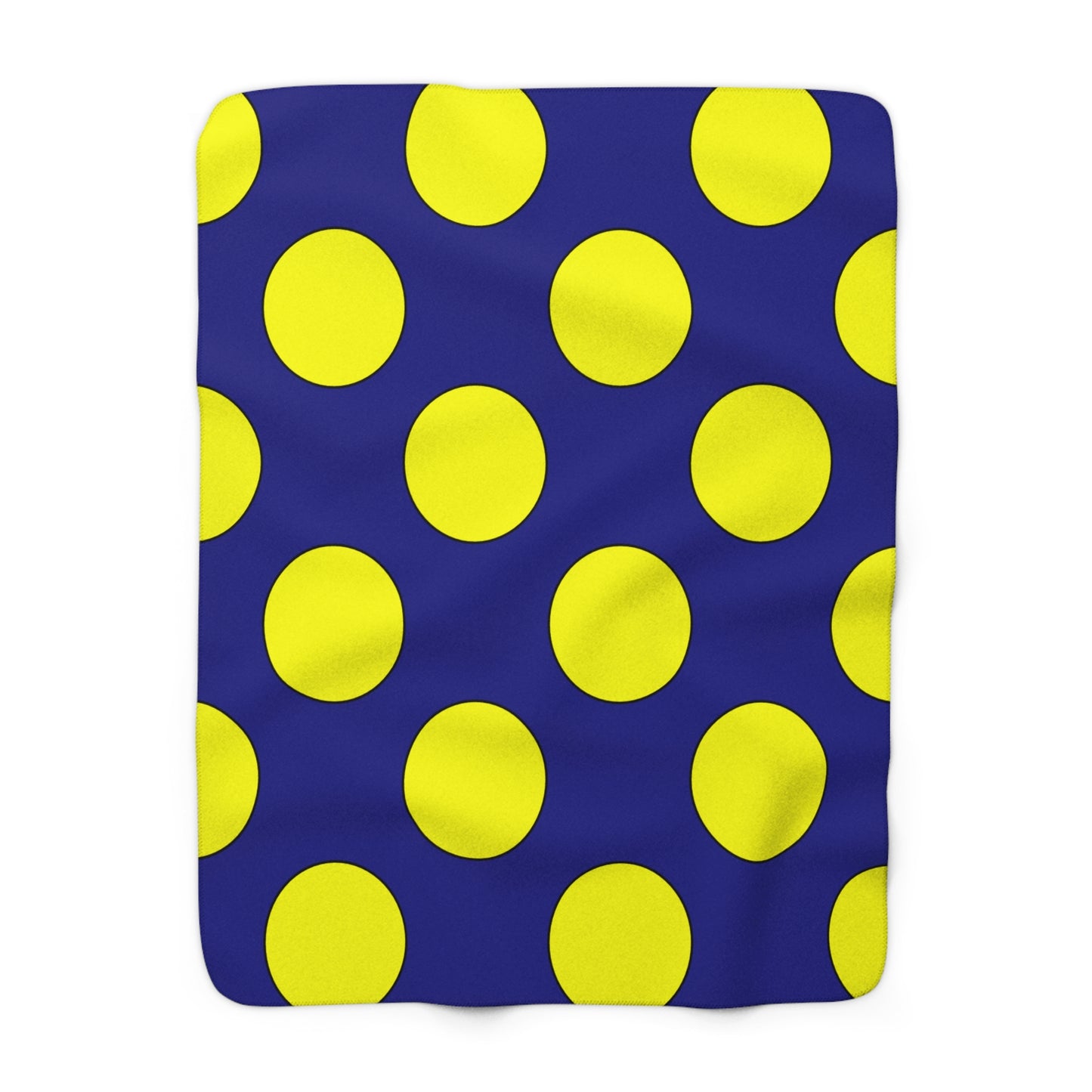 Navy Blue, Yellow Retro Polka Dots Blanket Throw