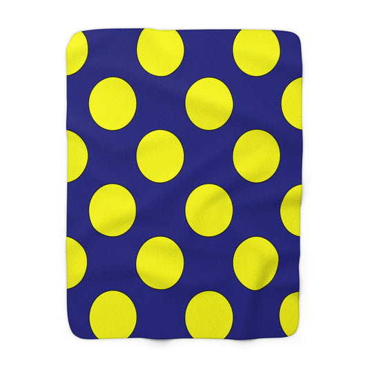 Navy Blue, Yellow Retro Polka Dots Blanket Throw