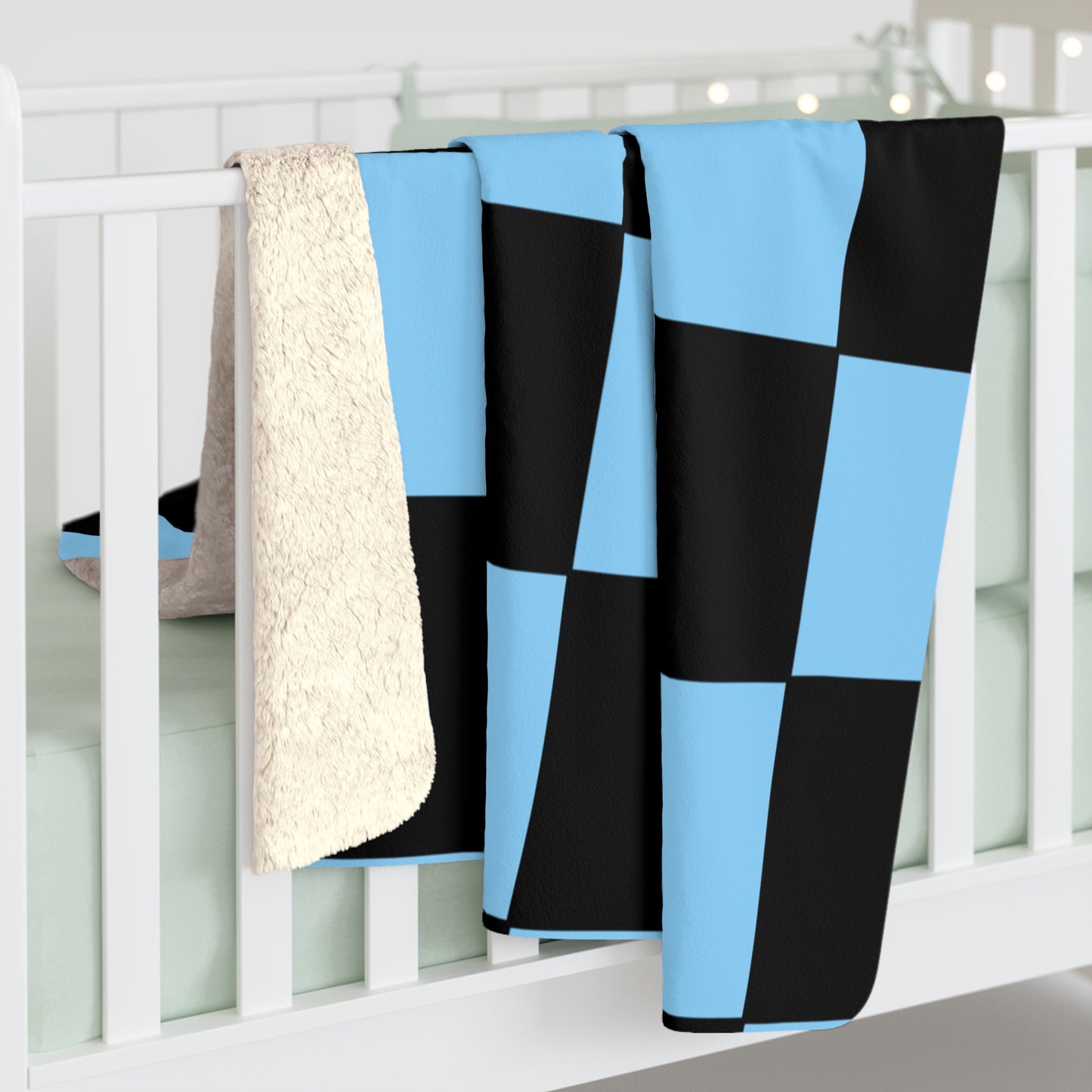 Light Blue, Black Retro Check Blanket Throw