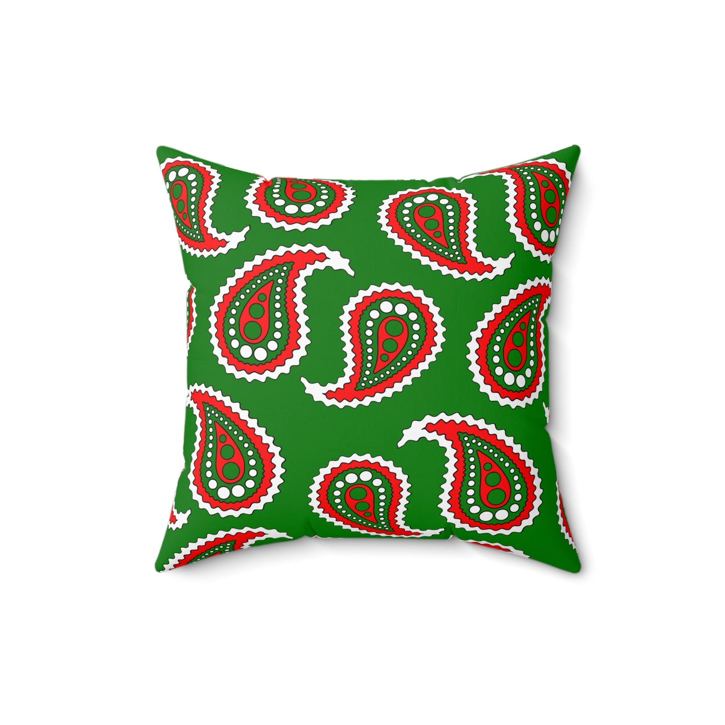 Green, White, Red Retro Paisley Cushion Pillow