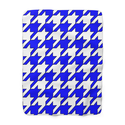 Blue, White Retro Houndstooth Blanket Throw