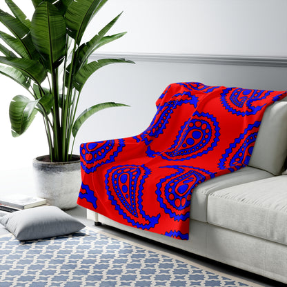 Red, Blue Retro Paisley Blanket Throw