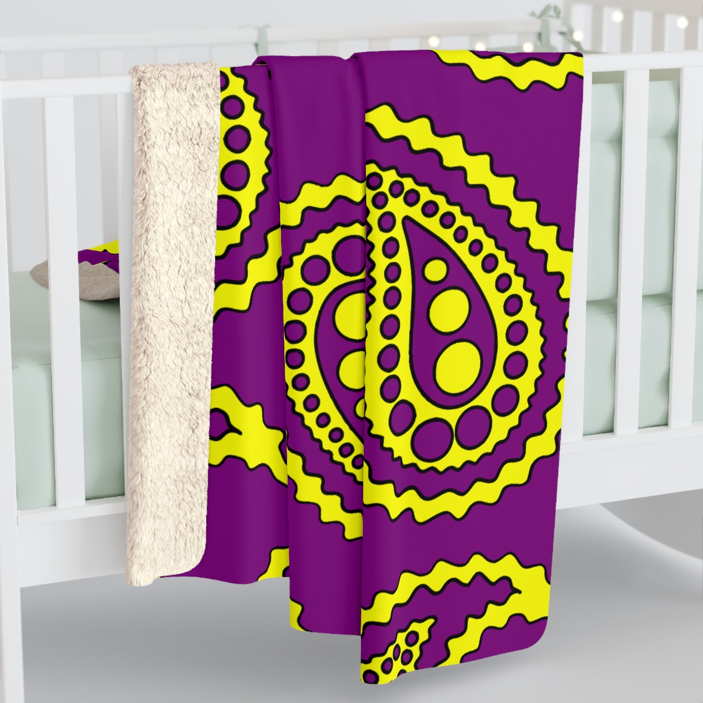 Purple, Yellow Retro Paisley Blanket Throw
