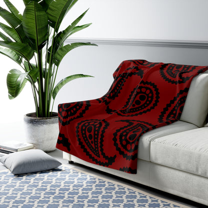 Maroon, Black Retro Paisley Blanket Throw