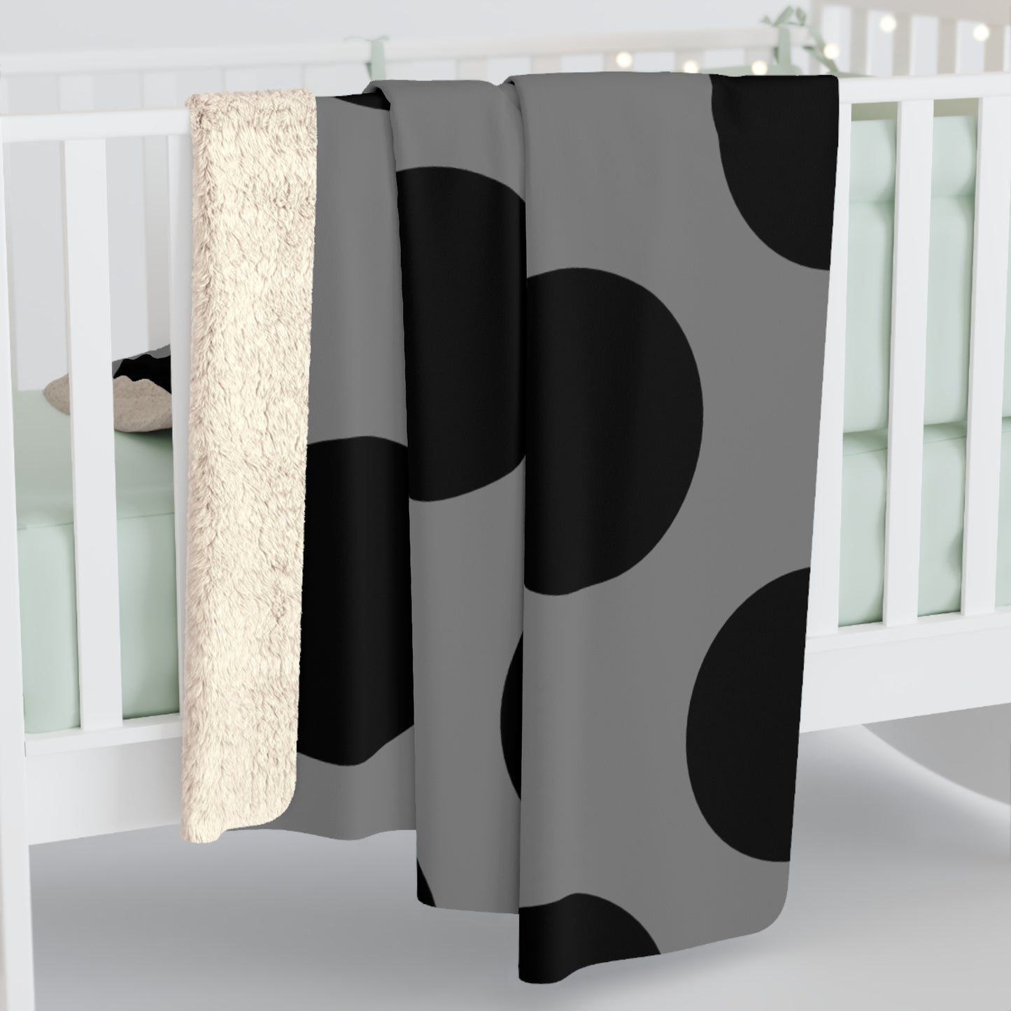 Grey, Black Retro Polka Dots Blanket Throw
