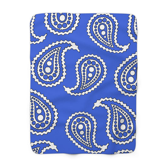 Royal Blue, White Retro Paisley Blanket Throw