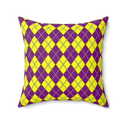Purple, Yellow Retro Argyle Cushion Pillow