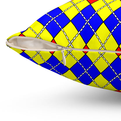 Yellow, Blue, Red Retro Argyle Cushion Pillow