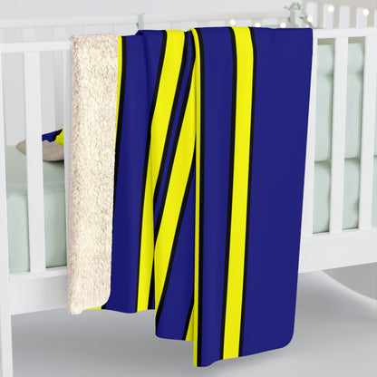 Navy Blue, Yellow Retro Stripes Blanket Throw